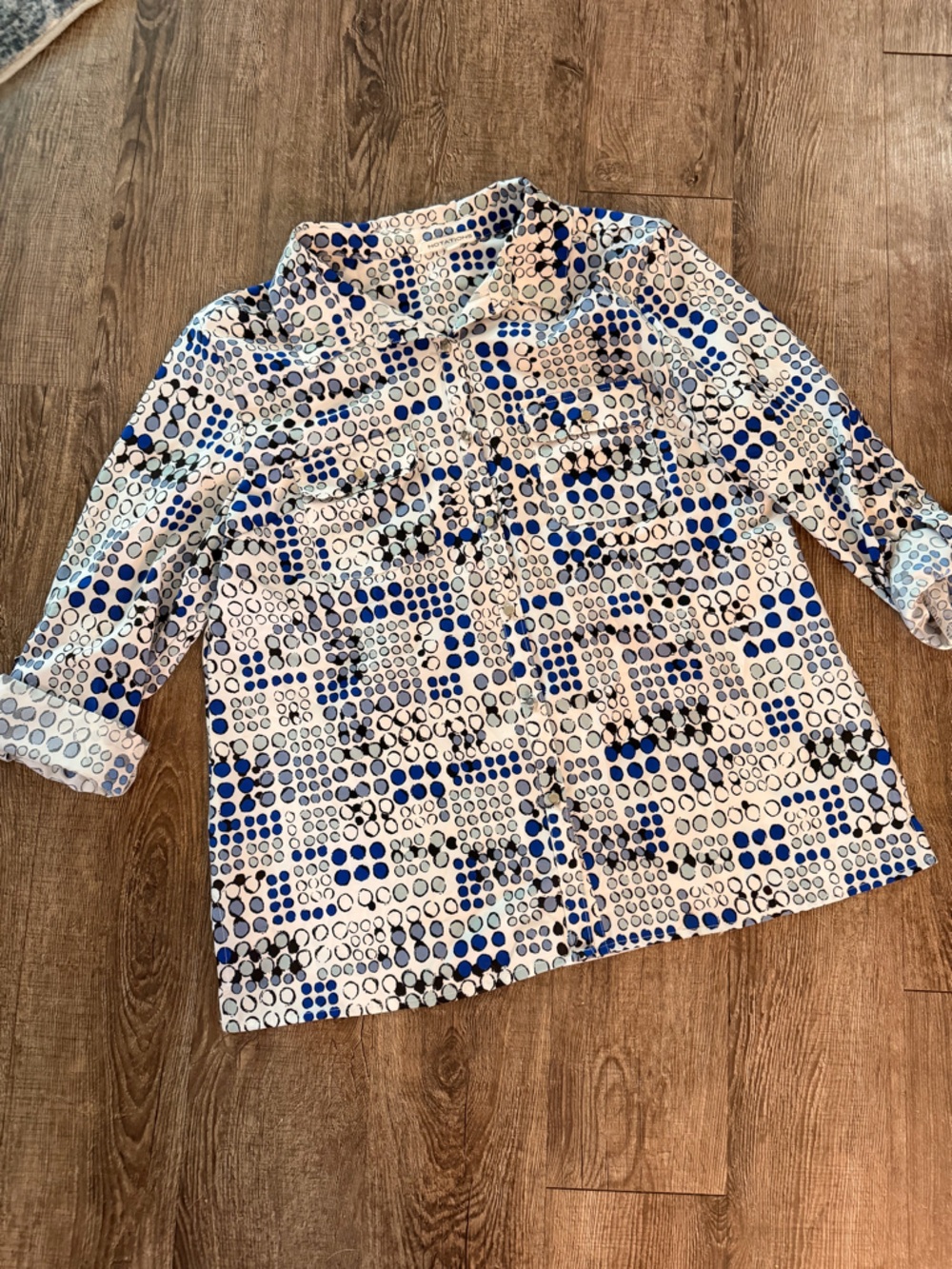Notations White Blue Black Polka Dot Button-Up Shirt